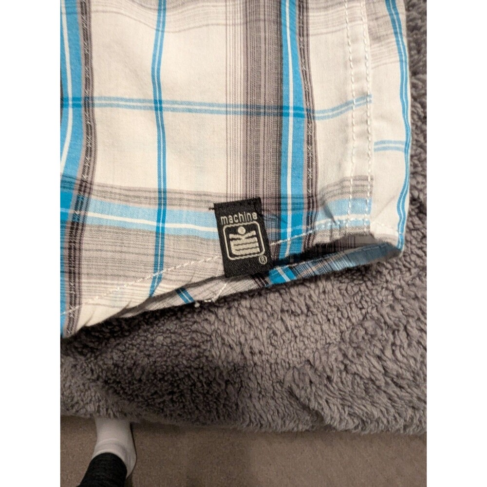 Vintage, Y2K, Machine Men's XL Short Sleeve Plaid Button-Up Shirt w/Pockets - Picture 4 of 7